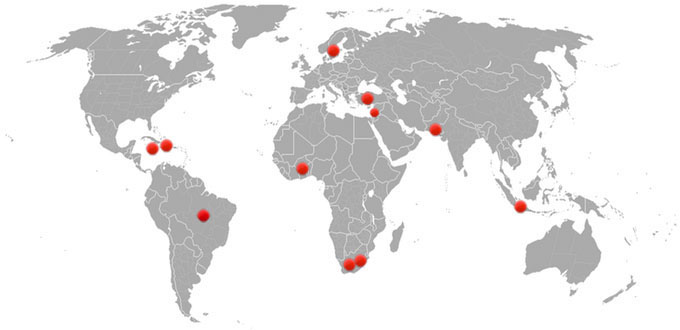 map with red dots